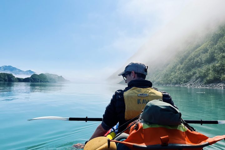 kayaker in the mist